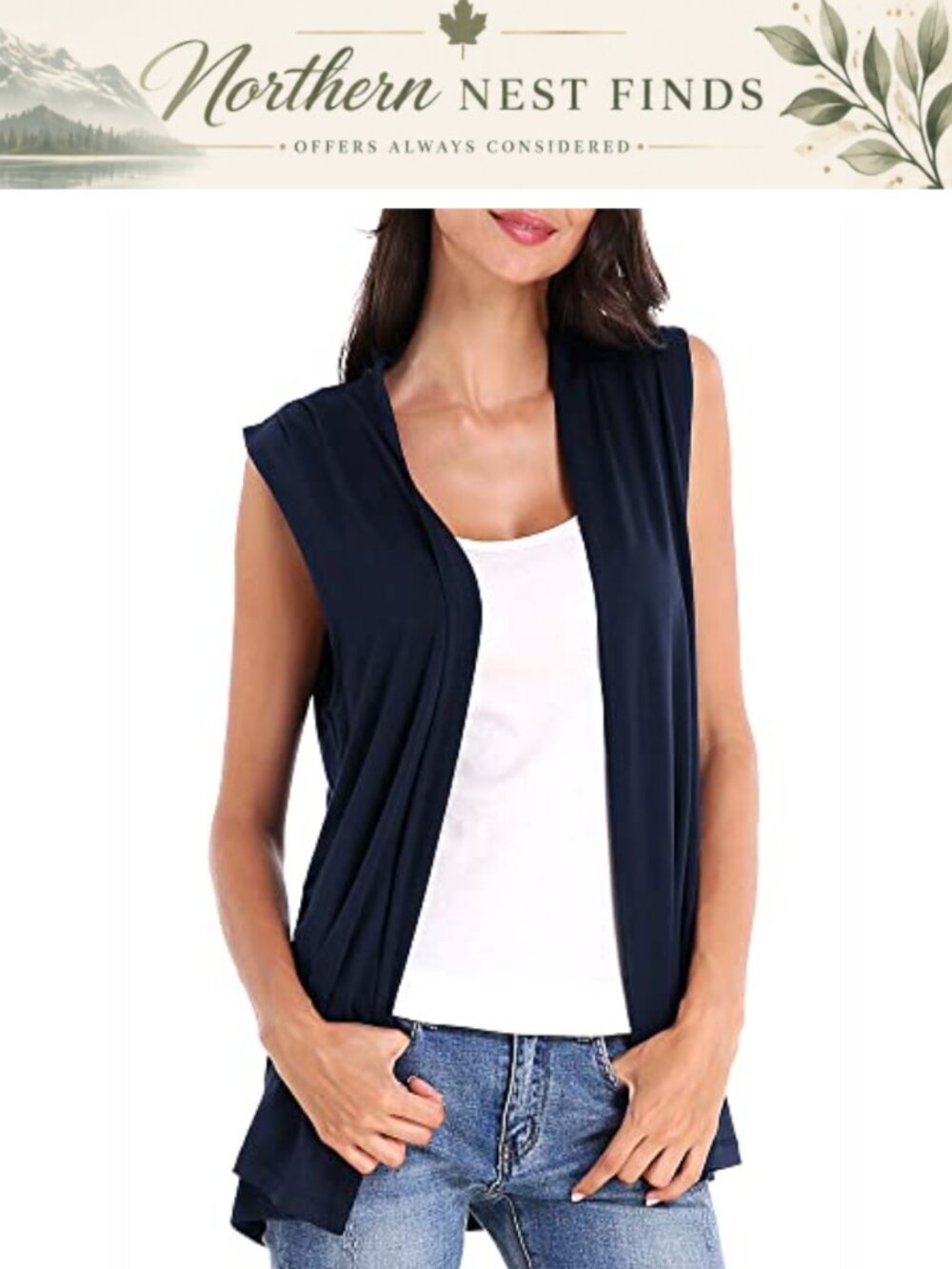 Womens Sleeveless Open Front Cardigan Vest Lightweight Loose Fit Rayon Spandex